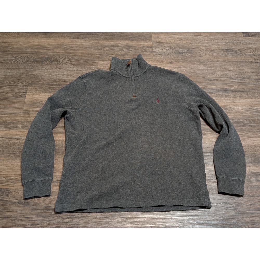 Polo Ralph Lauren Mens Medium Charcoal Grey 1/4 Zip Cotton Pullover Sweater M